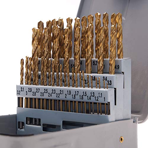 51-Piece Metric Index Drill Bit Set, 1.0-6.0 mm in 0.1 mm Increments, HSS with Titanium Nitride (TiN) Coating
