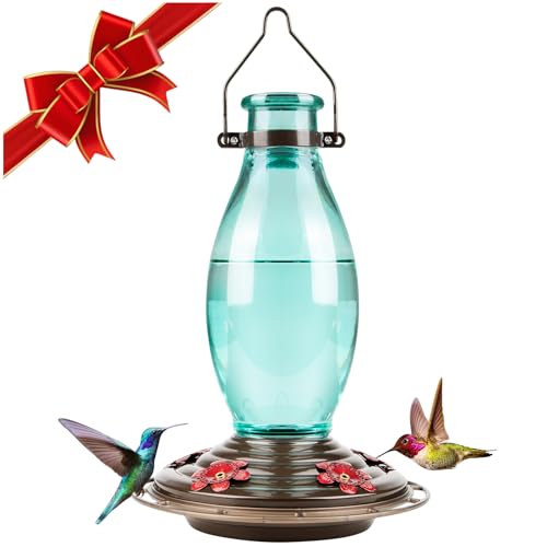 BOLITE 18001 Hummingbird Feeder, Glass Wild Hummingbird Feeders for Outdoors, Retro Edison Bulb Bottle, 25 Ounces, Green, Xmas Gifts for Bird Lovers