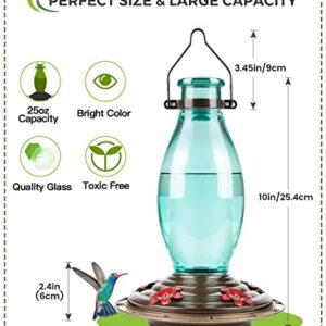 BOLITE 18001 Hummingbird Feeder, Glass Wild Hummingbird Feeders for Outdoors, Retro Edison Bulb Bottle, 25 Ounces, Green, Xmas Gifts for Bird Lovers