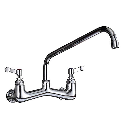 JZBRAIN Wall Mount Faucet Heavy Duty Commercial Faucet 8 Inch Center with 12" Swing Spout 2.2 GPM High Pressure Wall Mounted Kitchen Sink Faucet Brass Constructed & Chrome Polished