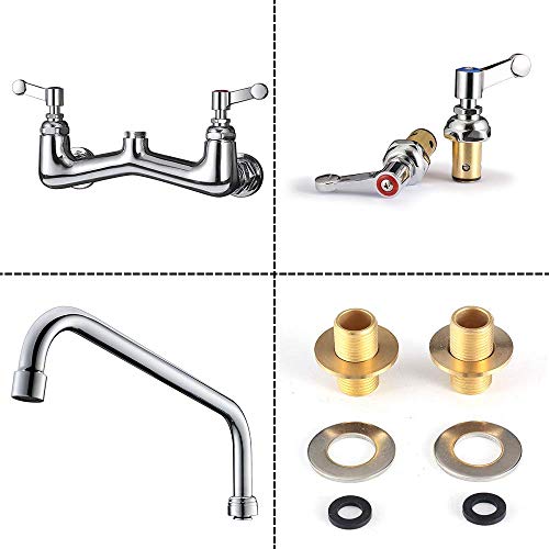 JZBRAIN Wall Mount Faucet Heavy Duty Commercial Faucet 8 Inch Center with 12" Swing Spout 2.2 GPM High Pressure Wall Mounted Kitchen Sink Faucet Brass Constructed & Chrome Polished