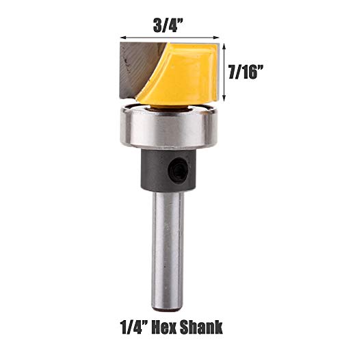 Yakamoz 1/4 Inch Shank Flush Trim Hinge Mortising Template Router Bit with Ball Bearing Woodworking Milling Cutter Tool