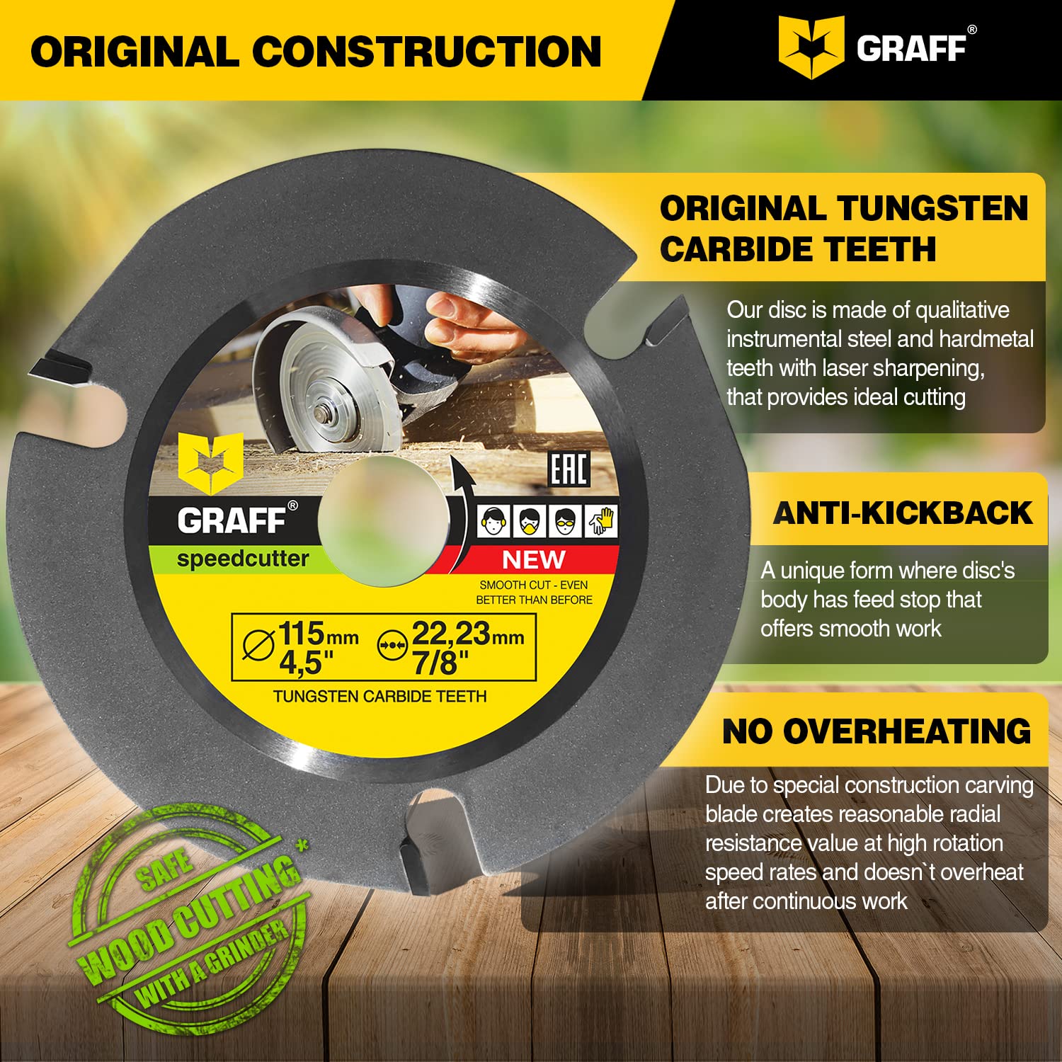 GRAFF SPEEDCUTTER 4 ½ Wood Carving Disc for Angle Grinder - Circular Saw Blade for Cutting, Sculpting & Shaping - 7/8" Arbor - 115mm