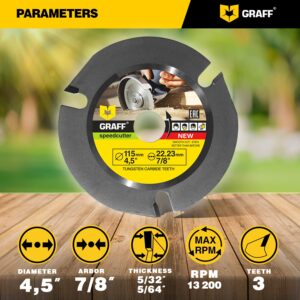GRAFF SPEEDCUTTER 4 ½ Wood Carving Disc for Angle Grinder - Circular Saw Blade for Cutting, Sculpting & Shaping - 7/8" Arbor - 115mm