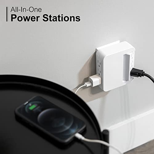 GE Pro Side-Access Swivel Surge Protector, 6-Outlet Extender, Wall Tap Adapter, Charging Station, 3-Prong, Automatic Shutdown Technology, 1200 Joules, UL Listed, White, 39226