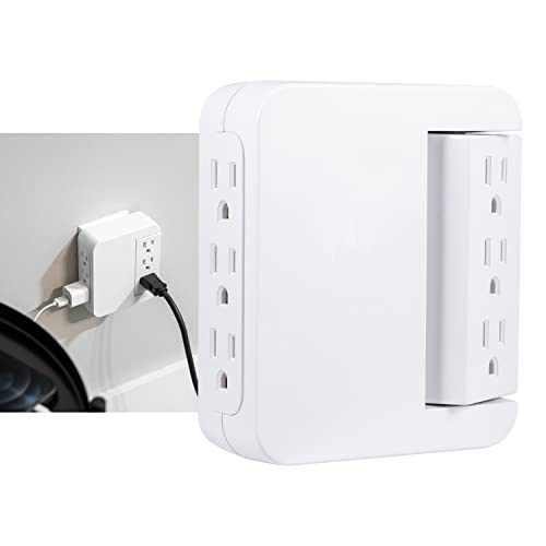 GE Pro Side-Access Swivel Surge Protector, 6-Outlet Extender, Wall Tap Adapter, Charging Station, 3-Prong, Automatic Shutdown Technology, 1200 Joules, UL Listed, White, 39226