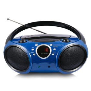 singing wood 030b portable cd player boombox with bluetooth for home am fm stereo radio, aux line in, headphone jack, supported ac or battery powered (starlight blue)