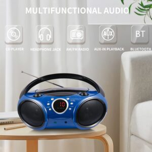 SINGING WOOD 030B Portable CD Player Boombox with Bluetooth for Home AM FM Stereo Radio, Aux Line in, Headphone Jack, Supported AC or Battery Powered (Starlight Blue)