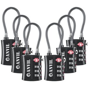 anvil tsa approved cable luggage locks 3 digit combination padlock with zinc alloy steel cable lock ideal for travel suitcase, backpack, lockers,case,toolbox