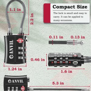 ANVIL TSA Approved Cable Luggage Locks 3 Digit Combination Padlock with Zinc Alloy Steel Cable Lock Ideal for Travel Suitcase, Backpack, Lockers,Case,Toolbox