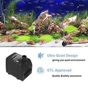 YH YUANHUA Submersible Water Pump Ultra Quiet with Dry Burning Protection160GPH for Fountains, Hydroponics, Ponds, Aquariums & More …
