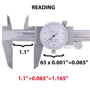 Clockwise Tools DDLR-1205 Pro Dial Caliper 0-12 Inch Double Shock Proof Stainless Steel Body SAE Measuring Tool