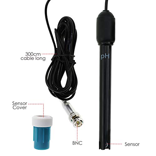 Long Body pH Electrode with BNC Socket Probe 300cm Cable 0-14pH for pH Meter, pH Controller pH Device Economical Sensor