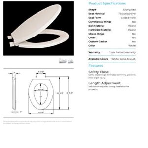 Centoco Elongated Toilet Seat Soft Close, Closed Front with Cover, Plastic, Made in the USA, 3800SC-416, Biscuit