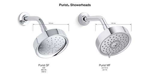 KOHLER 22170-G-CP Purist Three-Function Showerhead, Chrome Shower Head, Shower Head High Pressure, 1.75 GPM, Polished Chrome