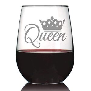 queen – cute funny stemless wine glass, large glasses, etched sayings, gift box
