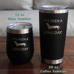 It's Been A Long Day – Stemless Wine Glass - Funny Dachshund Themed Décor and Gifts - Large 17 Ounce