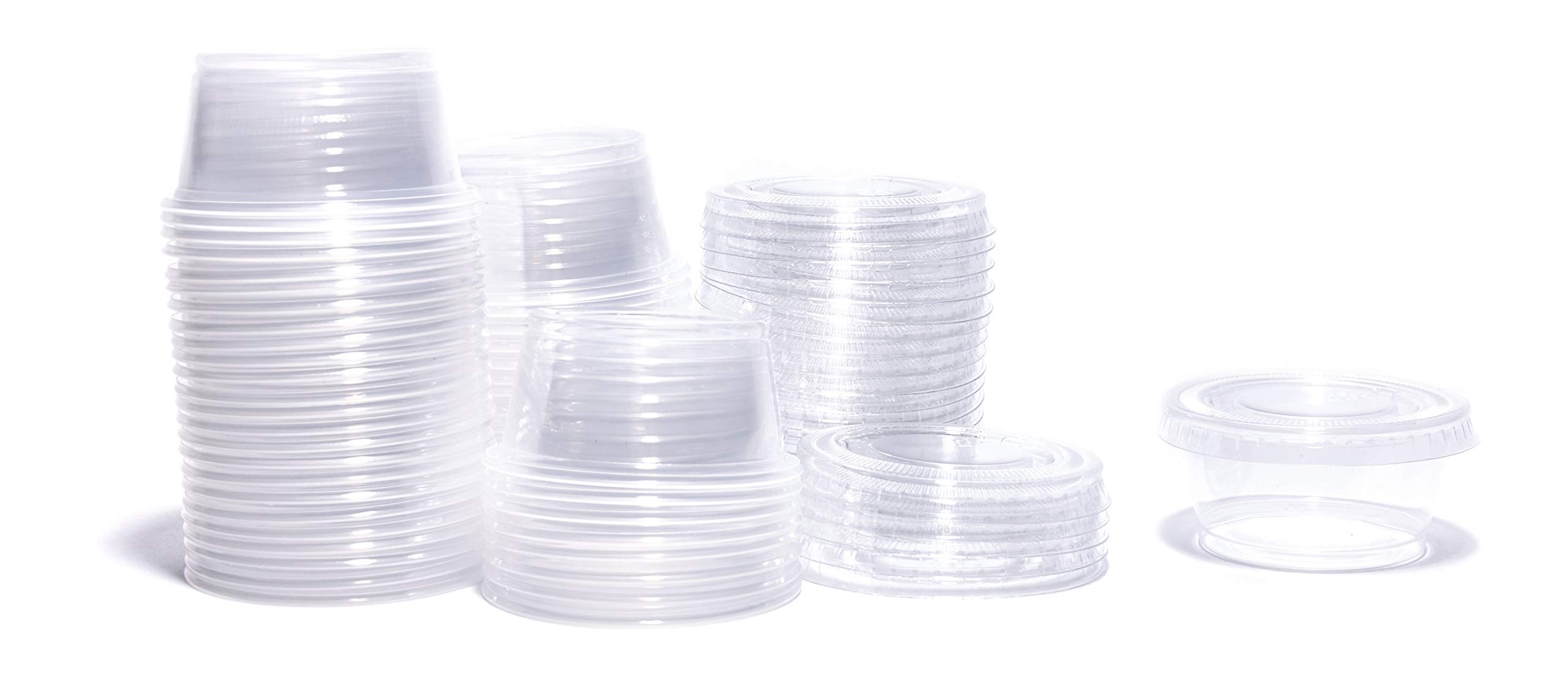 Disposable 2 oz. Plastic Portion Cups with Lids (100-Count) Jello Shots, Condiments, Samples, Sauce, Souffle | BPA Free, Food-Grade Safe | Clear, Ecofriendly, Recyclable
