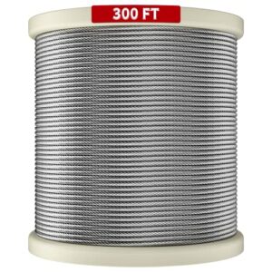 luckin 1/8" stainless steel cable 300ft, t316 aircraft cable for railing, decking & outdoor projects - uncoated marine grade