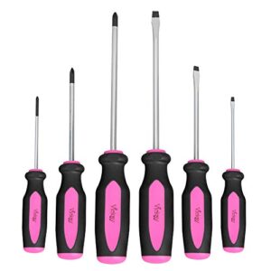 magnetic screwdrivers set, 6 pieces slotted & phillips screwdriver with permanent magnetic tips, ergonomic comfortable handle,rust resistant heavy duty diy hand tool kit for craftsman repairing, pink
