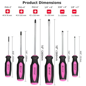 Magnetic Screwdrivers Set, 6 Pieces Slotted & Phillips Screwdriver with Permanent Magnetic Tips, Ergonomic Comfortable Handle,Rust Resistant Heavy Duty DIY Hand Tool Kit for Craftsman Repairing, Pink