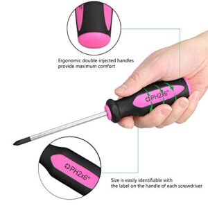 Magnetic Screwdrivers Set, 6 Pieces Slotted & Phillips Screwdriver with Permanent Magnetic Tips, Ergonomic Comfortable Handle,Rust Resistant Heavy Duty DIY Hand Tool Kit for Craftsman Repairing, Pink