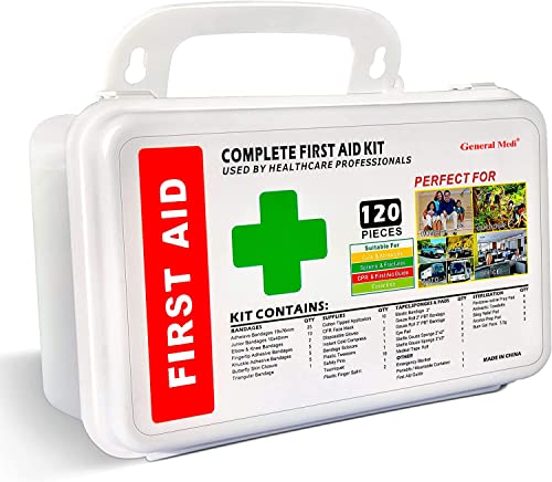 General Medi 120 Pieces Hardcase First Aid Kit - First Aid Box Includes Instant Cold Pack, Emergency Blanket for Travel, Home, Office, Vehicle, Camping, Workplace & Outdoor