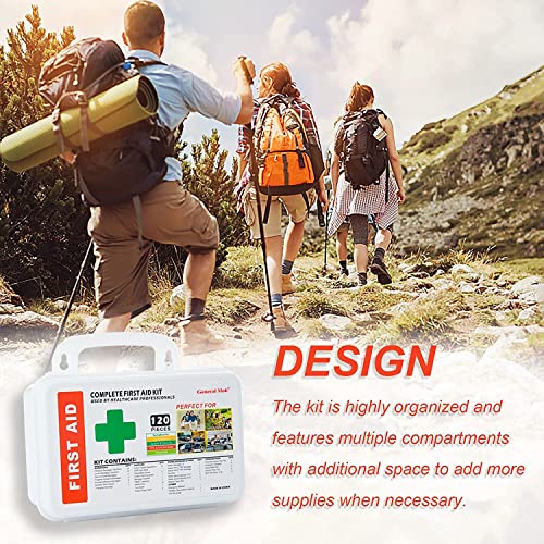 General Medi 120 Pieces Hardcase First Aid Kit - First Aid Box Includes Instant Cold Pack, Emergency Blanket for Travel, Home, Office, Vehicle, Camping, Workplace & Outdoor