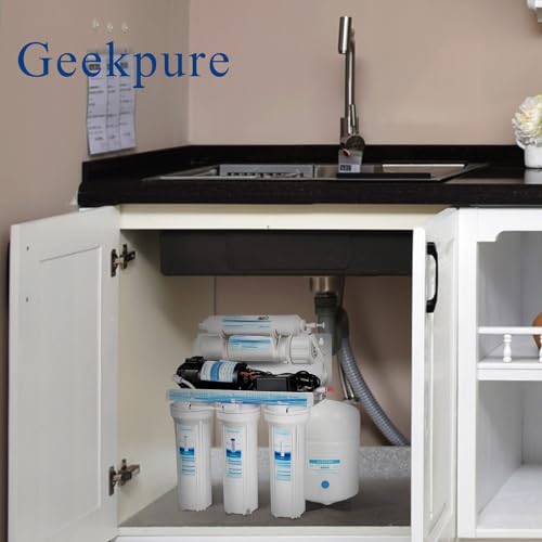 Geekpure 5 Stage Reverse Osmosis RO Drinking Water Filter System with Booster Pump Extra 4 Filters-75GPD