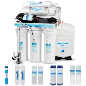 geekpure 5 stage reverse osmosis ro drinking water filter system with booster pump extra 4 filters-75gpd
