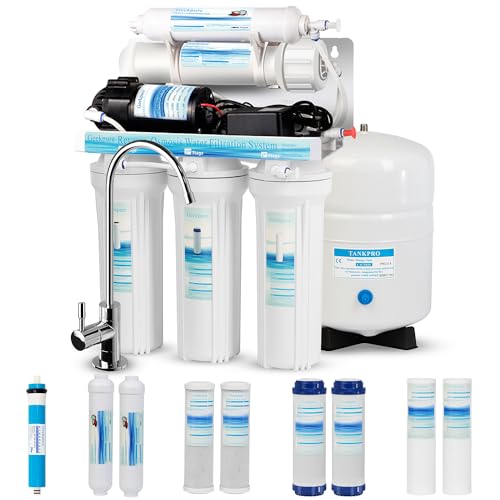 Geekpure 5 Stage Reverse Osmosis RO Drinking Water Filter System with Booster Pump Extra 4 Filters-75GPD