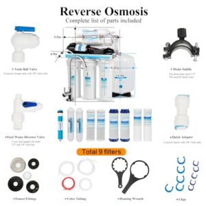 Geekpure 5 Stage Reverse Osmosis RO Drinking Water Filter System with Booster Pump Extra 4 Filters-75GPD