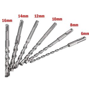 LOVPAIN6pcs SDS-Plus Rotary Hammer Drill Bit Set Round Handle Two Slots Impact Drill Bits 6mm 8mm 10mm 12mm 14mm 16mm