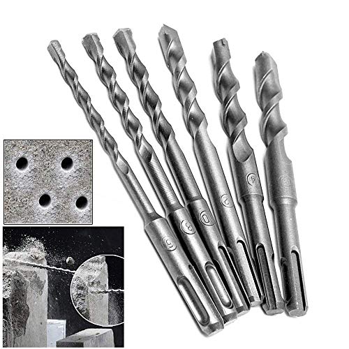 LOVPAIN6pcs SDS-Plus Rotary Hammer Drill Bit Set Round Handle Two Slots Impact Drill Bits 6mm 8mm 10mm 12mm 14mm 16mm