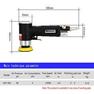 Valianto 2" 3" Mini Air Sander, Pneumatic Sander Random Orbital Eccentric Dual Action Polisher with M6 Thread Plate (2" and 3"),- Adjustable Airflow Valve - US Connector