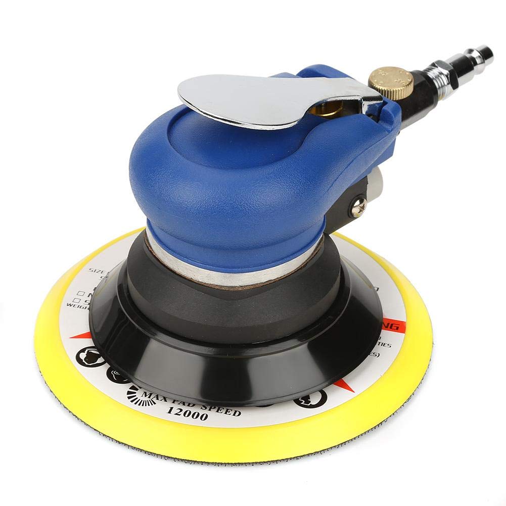 Air Random Orbital Palm Sander AT-980 5"/6" Heavy Duty Round Professional Pneumatic Orbit Polisher Palm Sander Hand Sanding Tool 10000rpm with Air Inlet Connector (6 Inch)