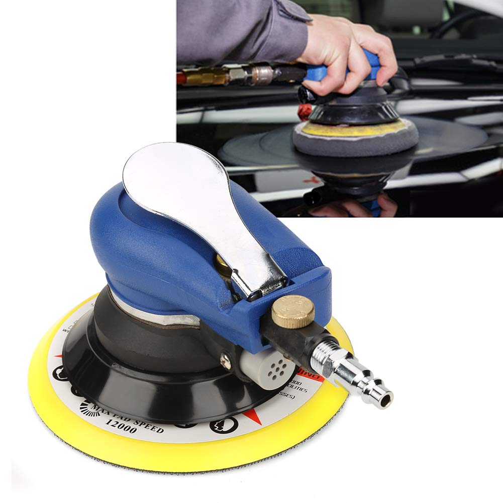 Air Random Orbital Palm Sander AT-980 5"/6" Heavy Duty Round Professional Pneumatic Orbit Polisher Palm Sander Hand Sanding Tool 10000rpm with Air Inlet Connector (6 Inch)