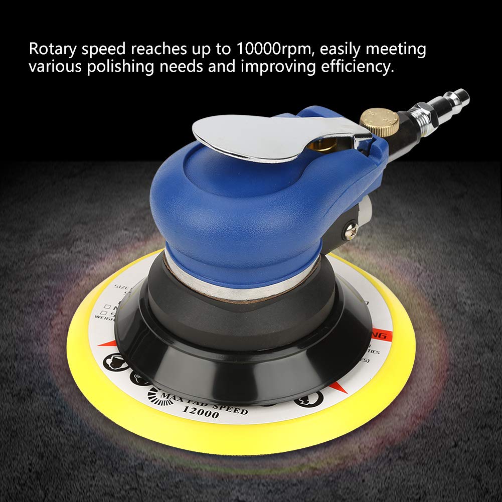 Air Random Orbital Palm Sander AT-980 5"/6" Heavy Duty Round Professional Pneumatic Orbit Polisher Palm Sander Hand Sanding Tool 10000rpm with Air Inlet Connector (6 Inch)