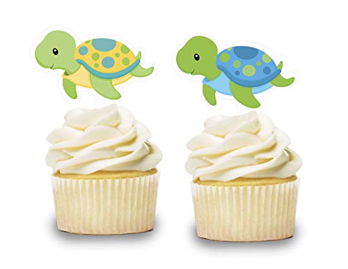 Baby Turtle Cupcake Toppers 12 PCS, Sea Turtle Cake Picks, Baby Shower, Animals Birthday Party Decorations Supplies, Ocean Sea Themed