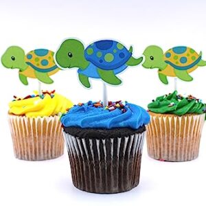 Baby Turtle Cupcake Toppers 12 PCS, Sea Turtle Cake Picks, Baby Shower, Animals Birthday Party Decorations Supplies, Ocean Sea Themed