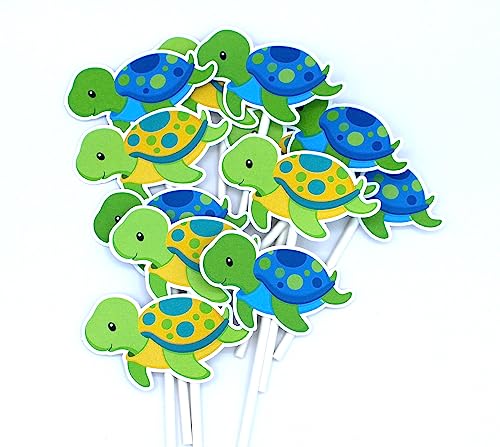 Baby Turtle Cupcake Toppers 12 PCS, Sea Turtle Cake Picks, Baby Shower, Animals Birthday Party Decorations Supplies, Ocean Sea Themed