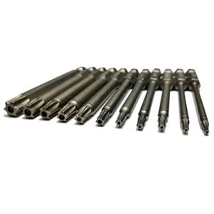 YDLQWCZ Security Torx Bit 11 Pieces 1/4 Inch Hex Shank T6 T7 T8 T9 T10 T15 T20 T25 T27 T30 T40 3 Inch Length S2 Steel Torx Head Screwdriver Drill Set (11pcs 75mm Torx Head)