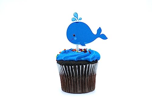 Baby Blue Whale Cupcake Toppers 12 PCS, Cake Picks, Baby Shower, Ocean Sea Animals Birthday Party Decorations Supplies, Under the Sea Themed