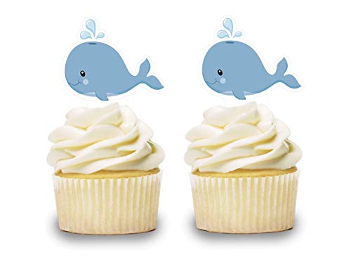 Baby Blue Whale Cupcake Toppers 12 PCS, Cake Picks, Baby Shower, Ocean Sea Animals Birthday Party Decorations Supplies, Under the Sea Themed