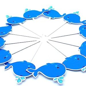 Baby Blue Whale Cupcake Toppers 12 PCS, Cake Picks, Baby Shower, Ocean Sea Animals Birthday Party Decorations Supplies, Under the Sea Themed