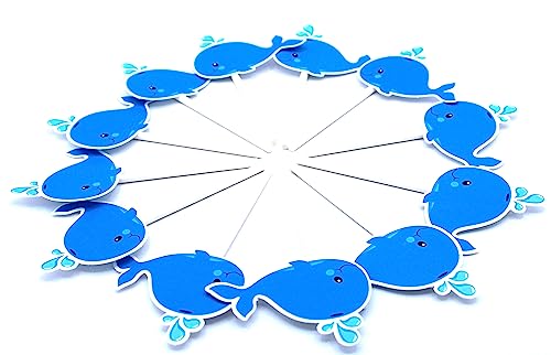 Baby Blue Whale Cupcake Toppers 12 PCS, Cake Picks, Baby Shower, Ocean Sea Animals Birthday Party Decorations Supplies, Under the Sea Themed