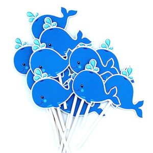 Baby Blue Whale Cupcake Toppers 12 PCS, Cake Picks, Baby Shower, Ocean Sea Animals Birthday Party Decorations Supplies, Under the Sea Themed