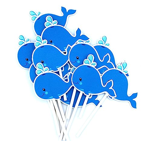 Baby Blue Whale Cupcake Toppers 12 PCS, Cake Picks, Baby Shower, Ocean Sea Animals Birthday Party Decorations Supplies, Under the Sea Themed