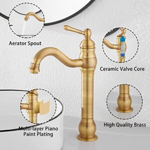 GGStudy 360° Swivel Antique Brass Bathroom Vessel Sink Faucet Single Handle One Hole Matching with Pop Up Drain