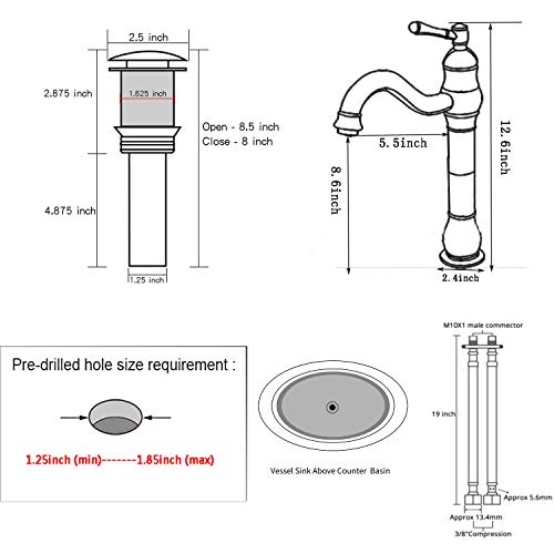 GGStudy 360° Swivel Antique Brass Bathroom Vessel Sink Faucet Single Handle One Hole Matching with Pop Up Drain